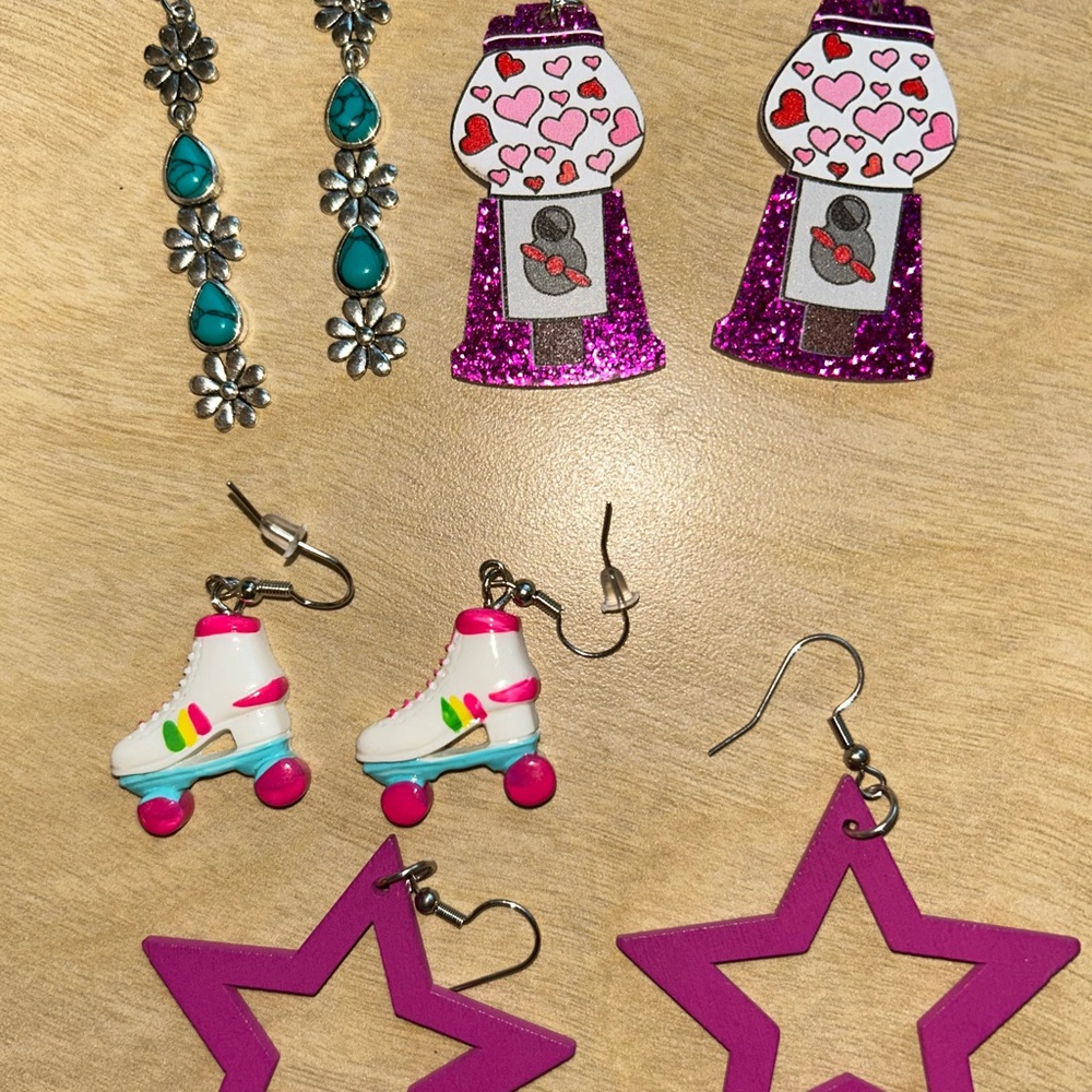 Handmade Colorful Earring Sets with Roller Skates and Stars